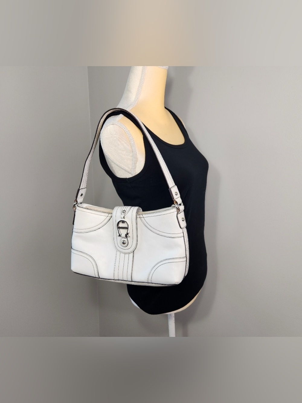 Y2K Etienne Aigner Vintage Shoulder Leather Bag White retro